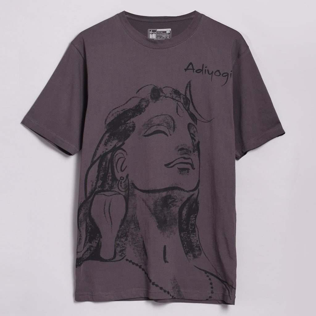 Adiyogi in Charcoal Brush Texture Washed Cotton T Shirt - Dk Grey L - Image 2